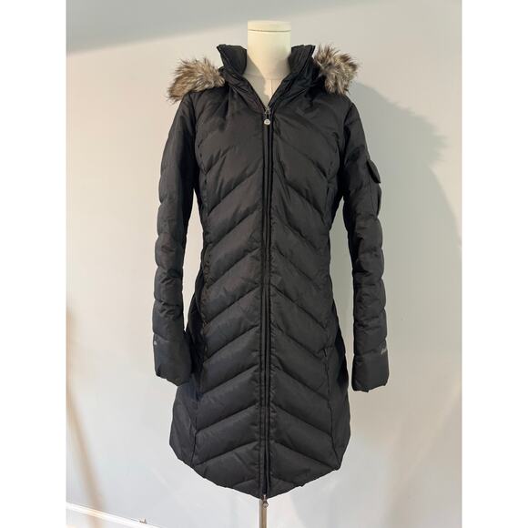 Eddie Bauer Black Quilted Parka Winter Coat with Faux Fur Trim Hood - Sz Small - Picture 1 of 7